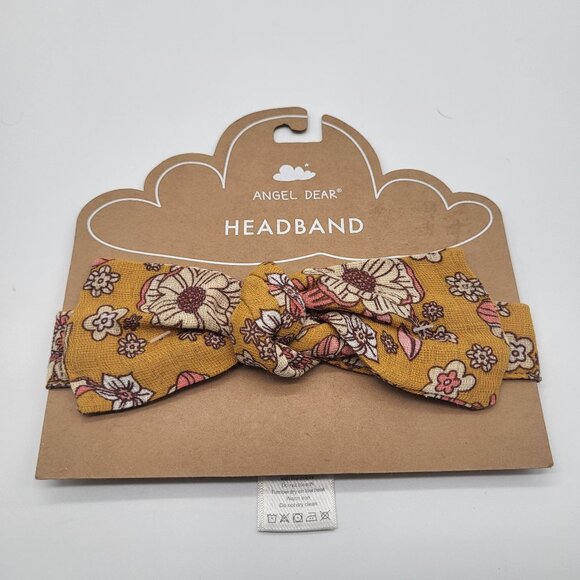 Angel Dear Cotton Muslin Headband Mustard Gold with Flowers Boho 0-12 Months - Picture 1 of 3